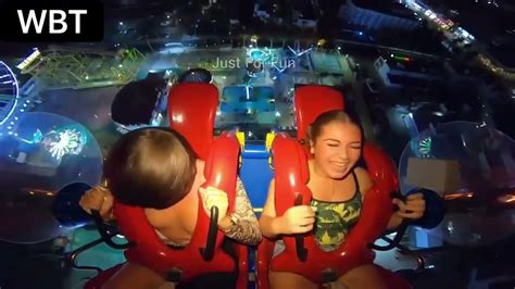 boob slip on slingshot ride|Slingshot tits popping